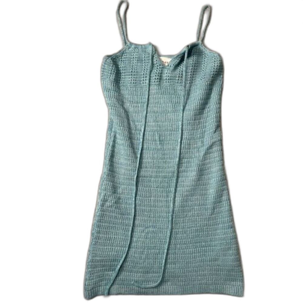 Olive + Oak Womens XS Blue Crochet Knit Mini Dress Lined Boho Y2K